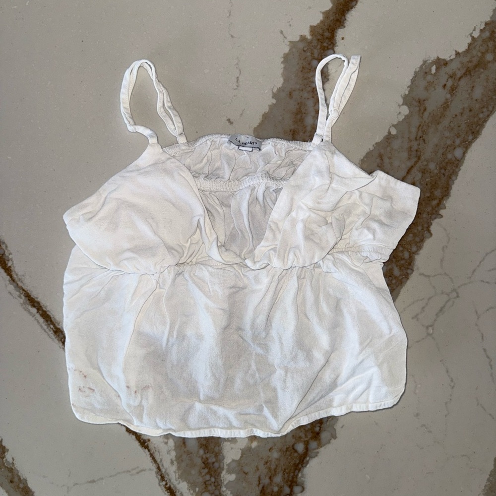 La Hearts White Ruffle Strap Cami